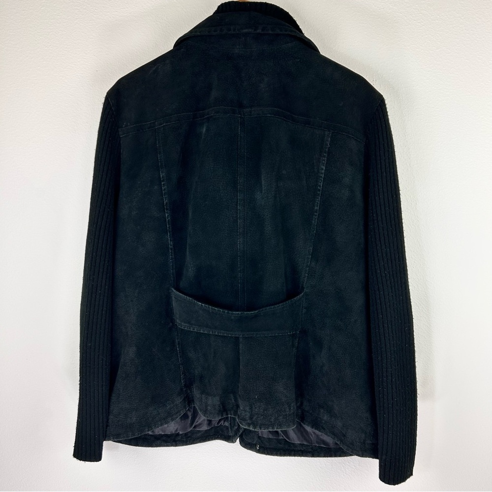 Live a Little Women’s Y2K Black Suede Leather Knit Sleeves Jacket Size 2X - Picture 2 of 8